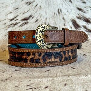 NEW Girls Tapered Leather Leopard Western Belt + Buckle (Medium)
